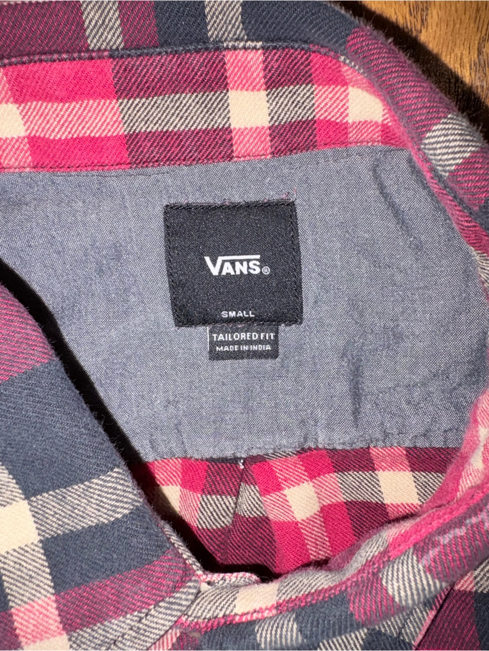 Vans Men’s Pink and Navy Plaid Button-Down Shirt